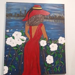 Lady in red acrylic painting
